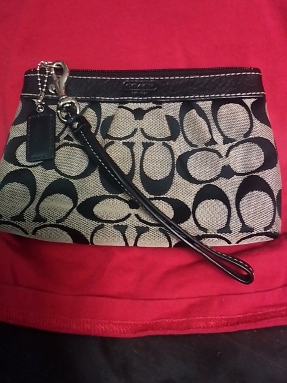 Coach Canvas Wristlet in Black and Khaki Signature C